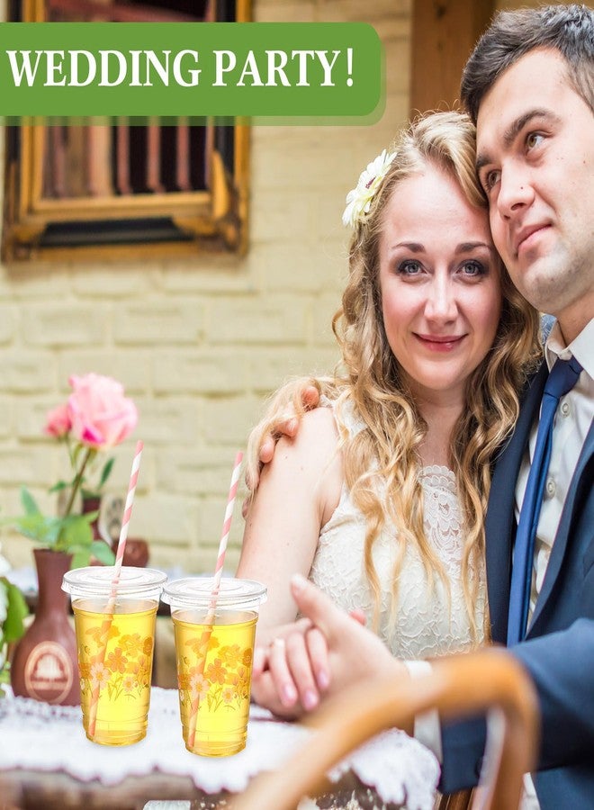 Funnymoom 50 Pcs Boho Flower Disposable Cups with Lids and Straw 12 oz Spring Summer Floral Clear Plastic Drinking Cups Wildflowers Drinking Cups for Summer Spring Birthday Baby Shower Party Supplies - Image 4